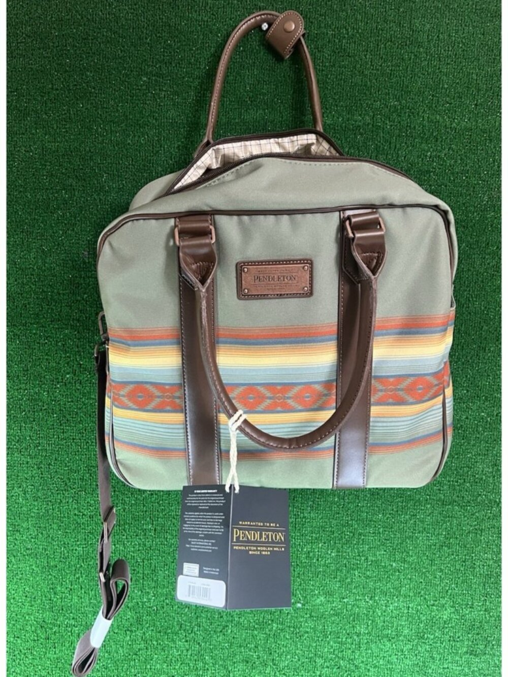 Pendleton Southwest Print Weekender Travel Bag Green Aztec Strap Luggage NEW